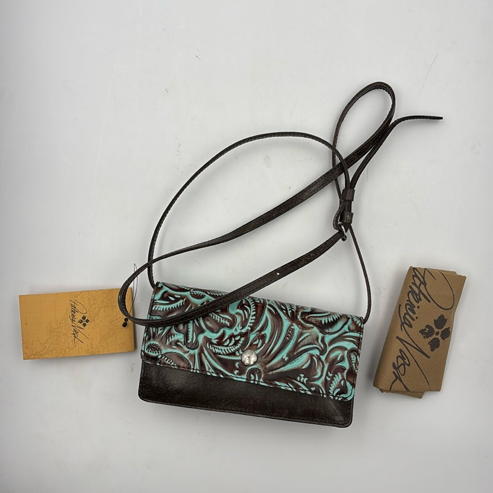 Patricia Nash Balloni Tooled Turquoise Floral Leather Crossbody Bag